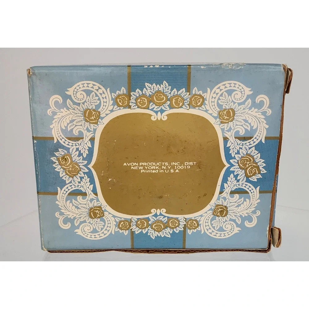 Avon Victoriana Soap Dish & Soap Set Blue Slag Glass Rose 1978 Vintage Special